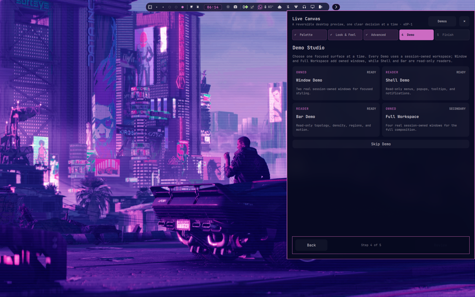 Omagen Demo studio showing an image-derived desktop composition